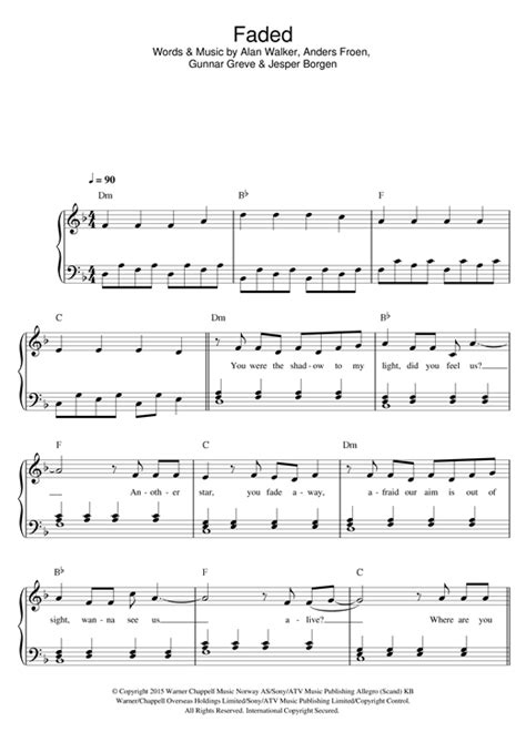 Alan Walker "Faded" Sheet Music & Chords | Download 5-Page Printable PDF Easy Piano Score 123803