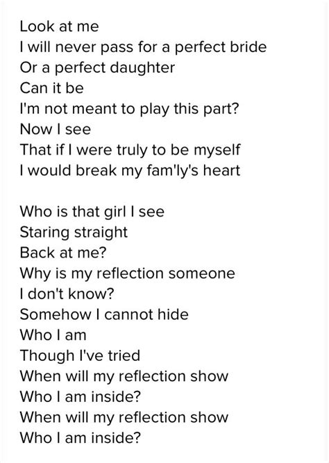 Reflection from mulan Disney Song Lyrics, Great Song Lyrics, Disney Songs, Lyrics Lyrics, Small ...