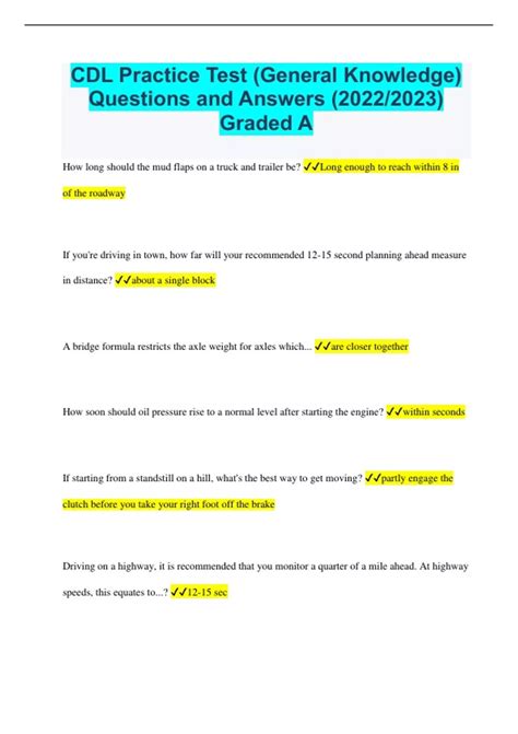 Cdl Test Questions And Answers Printable Pdf