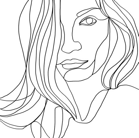 self-portrait continuous line drawing, black and white line drawing | Self portrait drawing ...