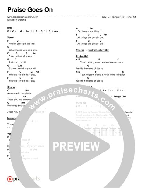 Praise Goes On Chords PDF (Elevation Worship) - PraiseCharts