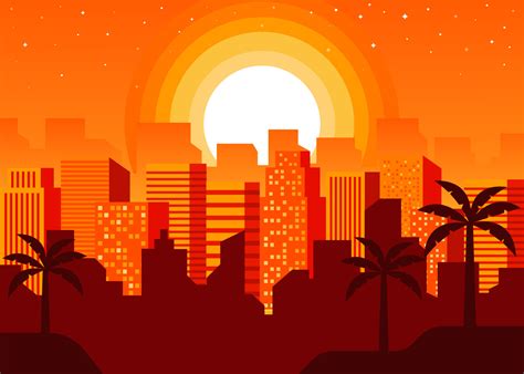 Cityscape in Sunset Vector Illustration 226443 Vector Art at Vecteezy