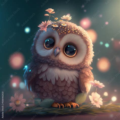 Cute, adorable, sweet baby owl surrounded by spring floral. Created ...