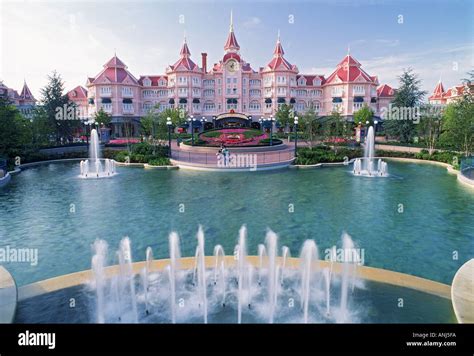 Eurodisney Hotel and fountains at Euro Disney Resort near Paris Stock ...