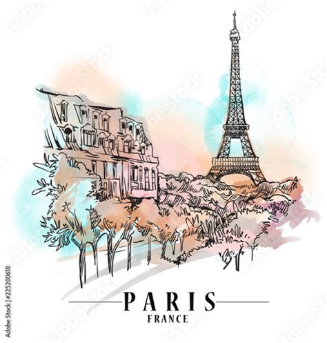 Paris cityscape illustration. Hand drawn artwork. Landmarks drawing. Stock Illustration | Adobe ...