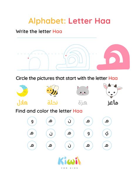 Arabic Alphabet Worksheets - Letter Haa - Kiwii