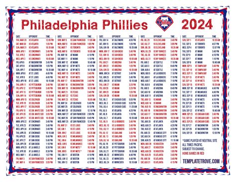 Printable 2024 Philadelphia Phillies Schedule