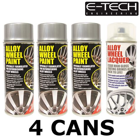 E-Tech Metallic Silver and Lacquer Car Alloy Wheel Spray Paint - 4 Cans Total | eBay