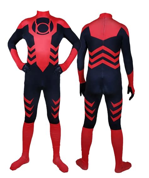 Red Lantern Kids Adult Cosplay Superhero Costume Lycra Zentai Bodysuit Halloween Party suit free ...