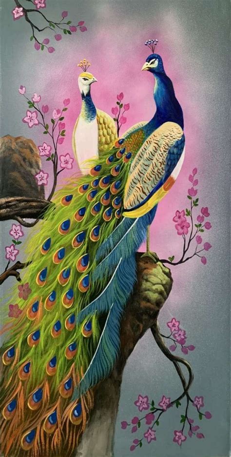 Tree Painting Canvas, Abstract Wall Painting, Nature Art Painting, Flower Art Painting, Peacock ...