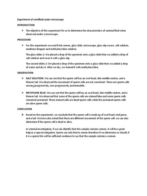 Experiment of Semifluid Under Microscope | PDF