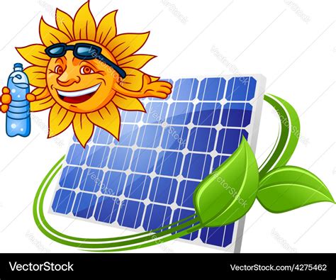 Solar panel with sun in cartoon style Royalty Free Vector