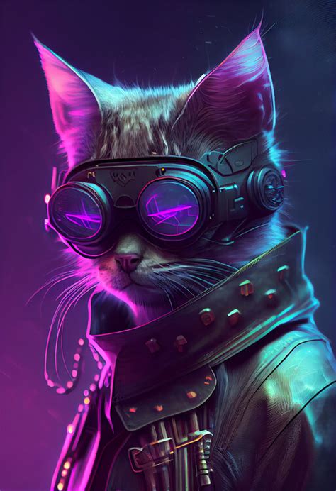 Illustration artistiques | Cool cyberpunk style cat | Europosters