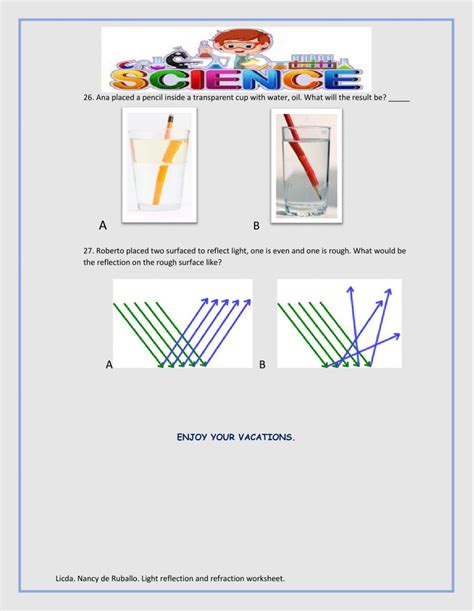 Light reflection and refraction worksheet Chemistry Worksheets, Algebra ...