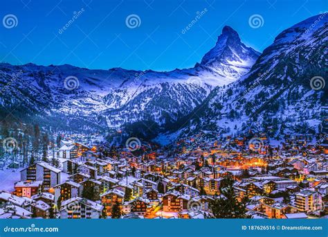 Zermatt in Switzerland by Night. the Matterhorn in the Background Stock ...