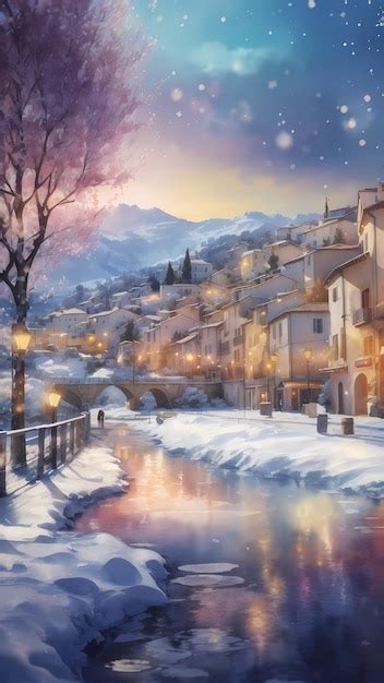 Premium AI Image | Winter Watercolor Landscape Card