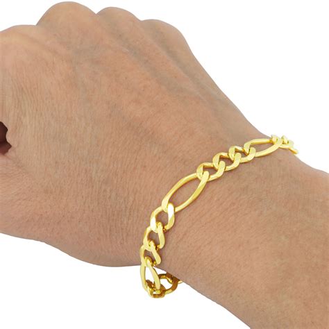 10K Yellow Gold Italian Figaro Chain Link Bracelet Mens Women 2mm-9mm, 7" 8" 9" | eBay