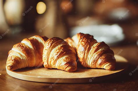 Premium Photo | French pastries sweet croissant on wooden board