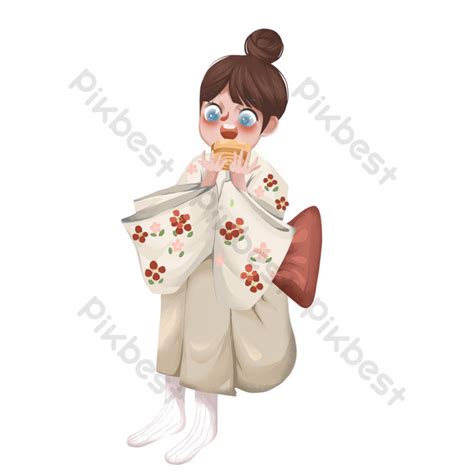 Drawing Cute Japanese Girl Eating Cookies PNG Images | PSD Free ...