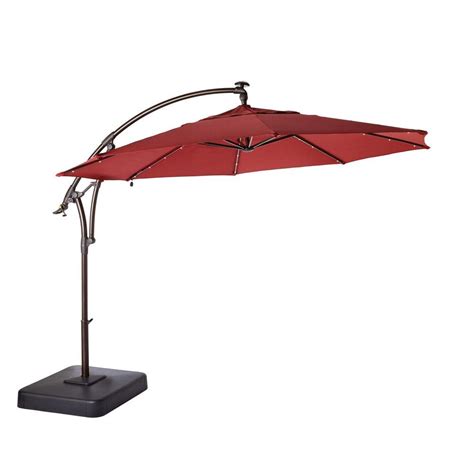 Hampton Bay 11 ft. LED Round Offset Patio Umbrella in Red-YJAF052 - The Home Depot