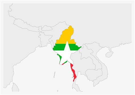 Myanmar map highlighted in Myanmar flag colors 12897915 Vector Art at ...