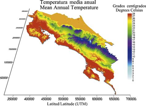 Mean annual air temperature of Costa Rica (from Kohlmann et al., 2002). | Download Scientific ...