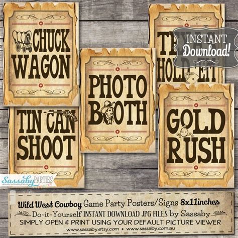 30 Cowboy Game Signs/Party Posters - INSTANT DOWNLOAD - Wild West Printable Party Decorations ...