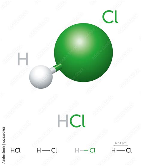 Stockvector HCl. Hydrogen chloride. Molecule model, chemical formula ...