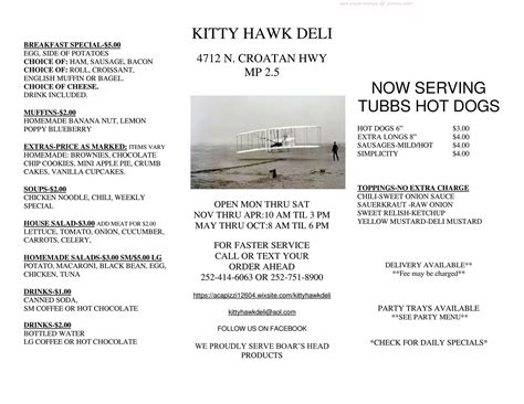 Online Menu of Kitty Hawk Deli Restaurant, Kitty Hawk, North Carolina ...