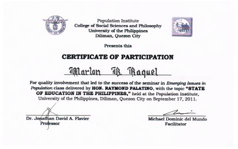 Tidbits and Bytes: Example of Certificate of Participation - Seminar on ...