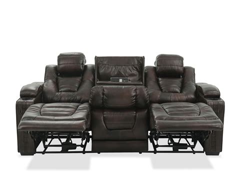 Leather 84" Power Reclining Sofa with Cup Holder in Brown | Mathis Brothers Furniture