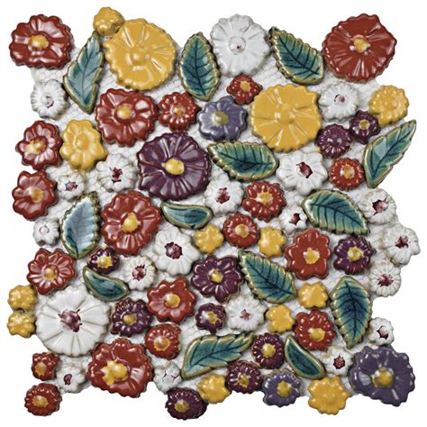 EliteTile Floral 11.75" x 11.75" Ceramic Mosaic Wall Tile in Perennial ...