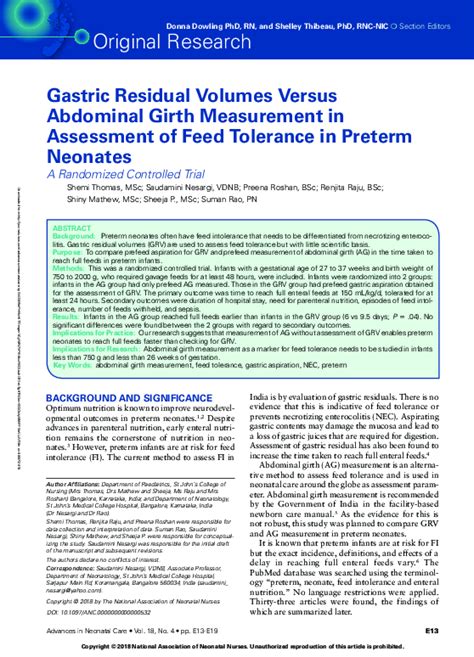 (PDF) Gastric Residual Volumes Versus Abdominal Girth Measurement in ...