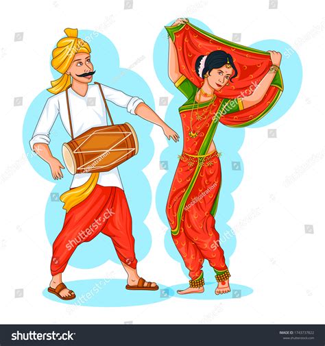 Dancing Maharashtrian Couple Doing Lavani Dance Stock Vector (Royalty ...