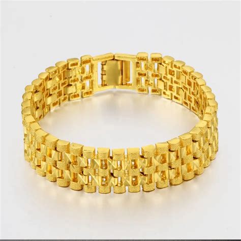 Wrist Chain Mens Bracelet Yellow Gold Filled Thick Chain Bracelet Link 20cm Long-in Chain & Link ...
