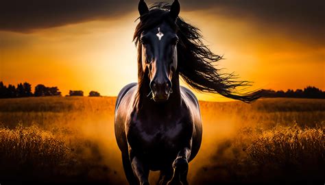 black horse running in a field in gold sunset, 21794497 Stock Photo at ...