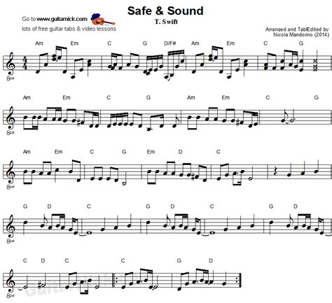 SAFE & SOUND Easy Guitar Tab: GuitarNick.com