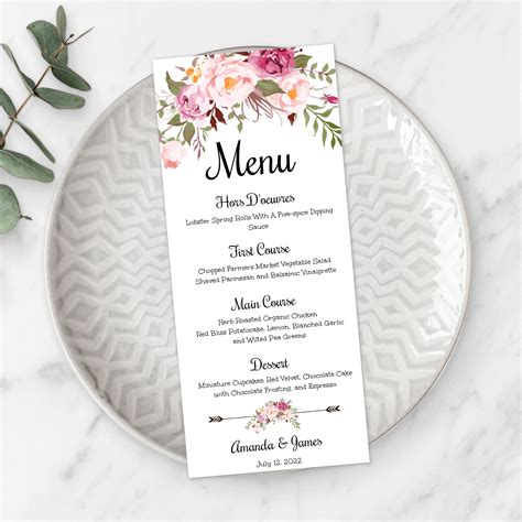 Pink Floral Wedding Menu Template Printable Menu Printable - Etsy Australia