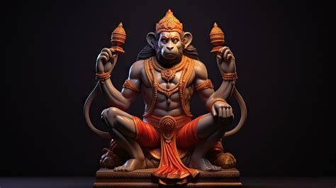 3D illustration of the Indian god Hanuman with a floral background ...