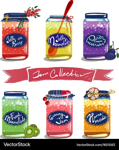 Bright canned sweet fruit jam collection Vector Image