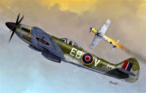 Wallpaper Spitfire, Air force, Royal Air Force, WWII, Spitfire Mk.XIV, Fw-190D-9, Fw. 190 images ...