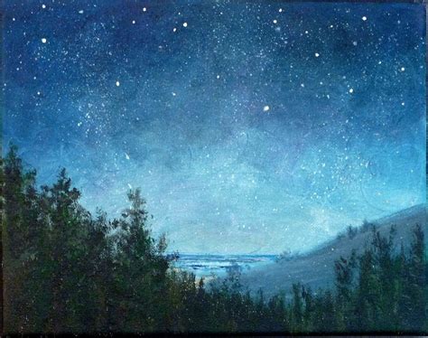 Night Sky Small Stars Landscape Painting 8x10, Astronomy, Starry Night - Etsy | Sky painting ...