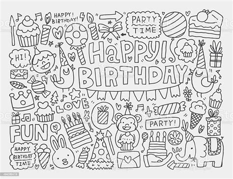 Doodle Birthday Party Background Stock Illustration - Download Image Now - Bird, Birthday ...