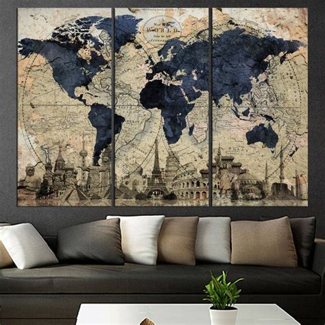 Large Abstract Art on Canvas World Map Wall Art Old World Map - Etsy | World map wall art, Map ...