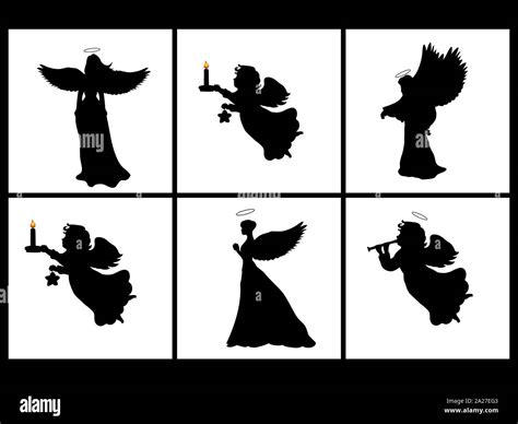 Holiday set silhouettes christmas angels . Vector illustration Stock ...