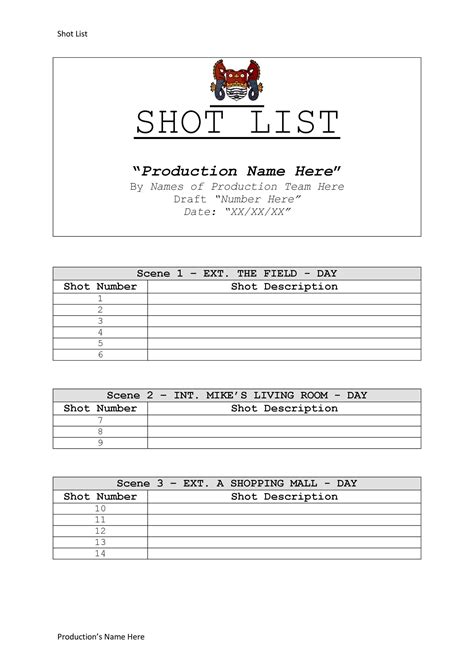 50 Handy Shot List Templates [Film & Photography] ᐅ TemplateLab