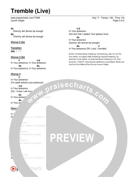 Tremble (Live) Chords PDF (Lauren Daigle) - PraiseCharts