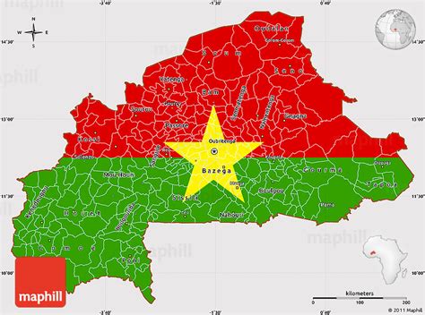 Flag Simple Map of Burkina Faso