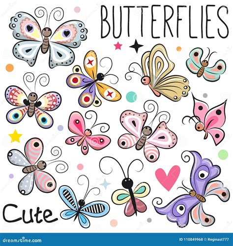 Set of Cute Cartoon Butterflies Stock Vector - Illustration of cute, style: 110849968