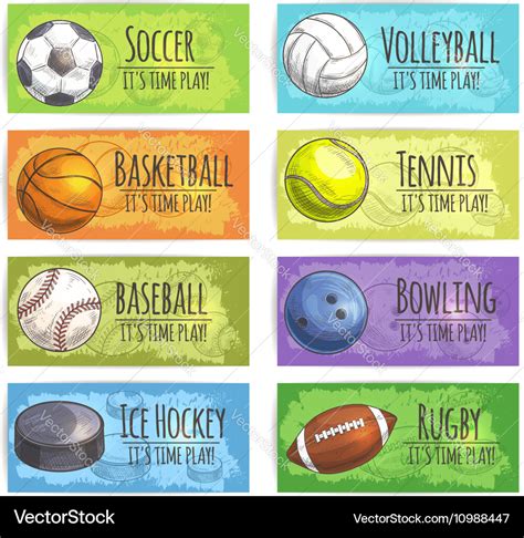 Team sport banners with balls Royalty Free Vector Image